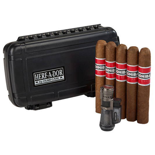 Cohiba Red Dot Travel Humidor Combo - 5 Cigars & Torch Lighter